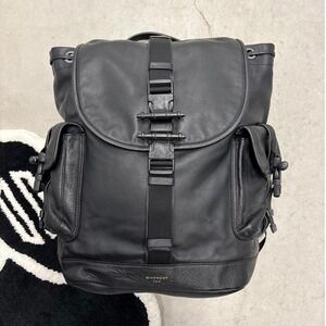 Givenchy Paris Obsedia Backpack Black Leather Buckle Backpack Cargo Pocket